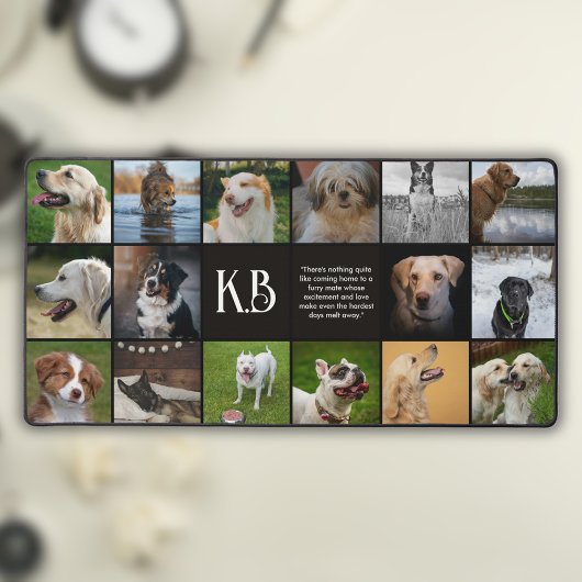 Modernes Monogramm Einzigartiges 16-Foto Collage Schreibtischunterlage