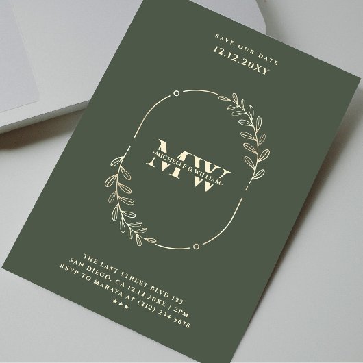 Modernes Monogramm Elegant Hochzeit dunkelgrünes G Einladung