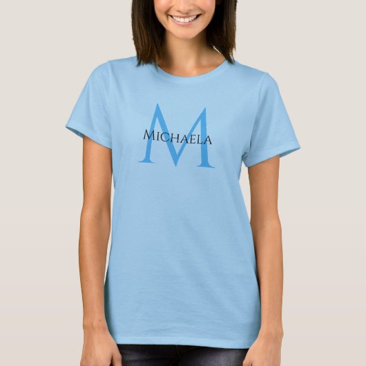 Modernes Monogramm Elegant Womens Light Blue T-Shirt (Vorderseite)