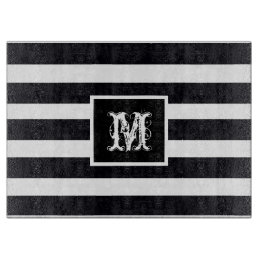 Modernes Monogramm elegantes Schwarz-Weiß-Streifen Schneidebrett