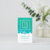 Modernes Monogramm Elegantes Wasser Aquamarin Vert Visitenkarte (Stehend Vorderseite)