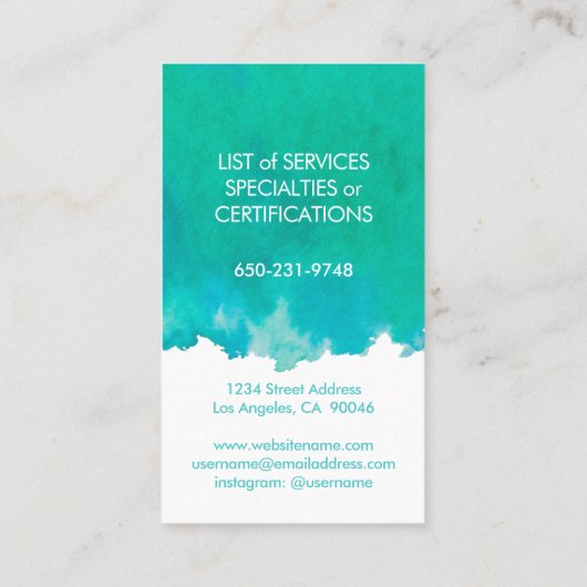 Modernes Monogramm Elegantes Wasser Aquamarin Vert Visitenkarte (Rückseite)