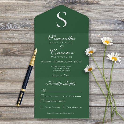 Modernes Monogramm Emerald Green All In One Einladung