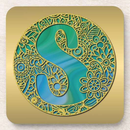 Modernes Monogramm Erstgoldbrief und Türkis Getränkeuntersetzer (Vorderseite)