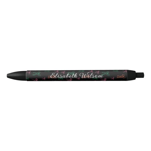 Modernes Monogramm farbenfrohe Bow-Muster Schwarz Kugelschreiber (Vorderseite)
