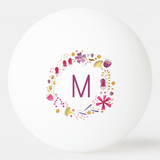 Modernes Monogramm Floral Tischtennisball (Vorderseite)