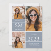 Modernes Monogramm Foto Collage Dusty Blue Ankündigung (Vorderseite)