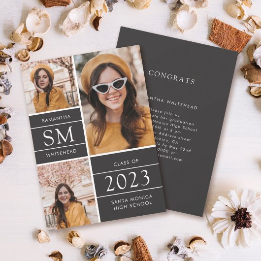 Modernes Monogramm Foto Collage Soft Black Ankündigung