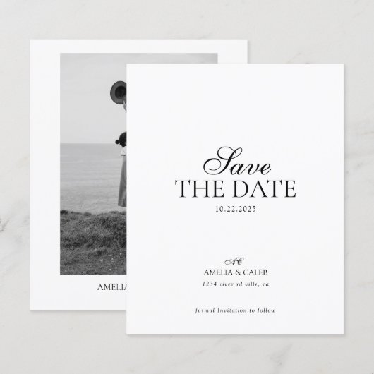 MODERNES MONOGRAMM-FOTO-HOCHZEIT 'SAVE THE DATE' (Vorne/Hinten)