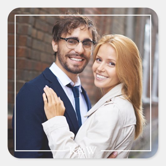 Modernes Monogramm-Foto Quadratischer Aufkleber (Vorderseite)