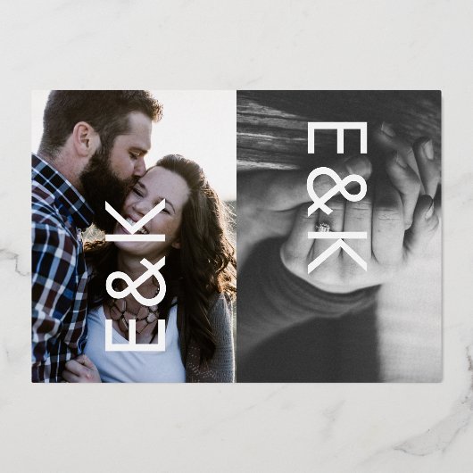 Modernes Monogramm Foto ZWEI Vielen Dank GOLD Folieneinladung (Rückseite)