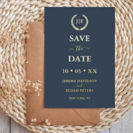 Modernes Monogramm für das Blaue und das Gold-Foto Folieneinladung