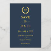 Modernes Monogramm für das Blaue und das Gold-Foto Folieneinladung (Vorderseite)