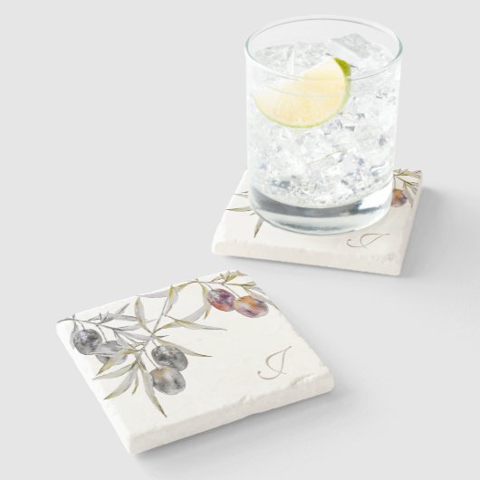 Modernes Monogramm für die Rustikale Olive Branch Steinuntersetzer (Seitenansicht)