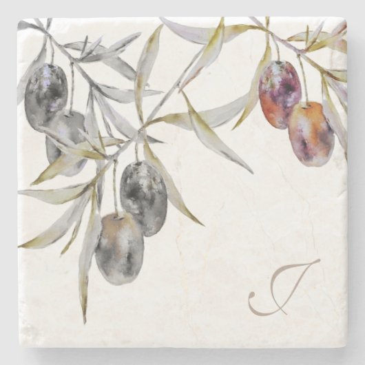 Modernes Monogramm für die Rustikale Olive Branch Steinuntersetzer (Vorderseite)