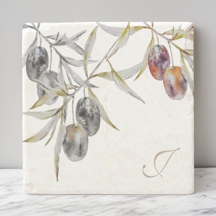 Modernes Monogramm für die Rustikale Olive Branch Steinuntersetzer