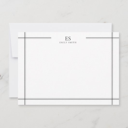 Modernes Monogramm für die Schwarzweißzeilengrenze Mitteilungskarte (Rückseite)