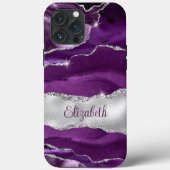 Modernes Monogramm für Lila und Silber Case-Mate iPhone Hülle (Rückseite)