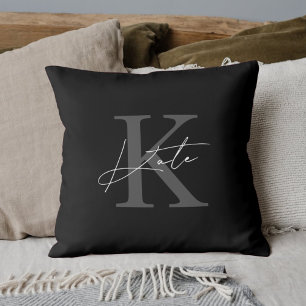 Modernes Monogramm für Schwarz-Weiß-Handschrift Kissen