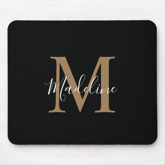 Modernes Monogramm für Schwarze und Gold-Script Mousepad (Vorne)