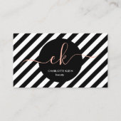 Modernes Monogramm für Schwarzweiß-Streifen Visitenkarte (Vorderseite)