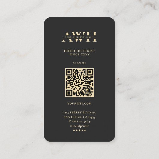 Modernes Monogramm Gartenbau Schwarzes Gold Visitenkarte (Rückseite)