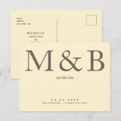 Modernes Monogramm Gelb und Braun Save the Date Postkarte (Vorne/Hinten)