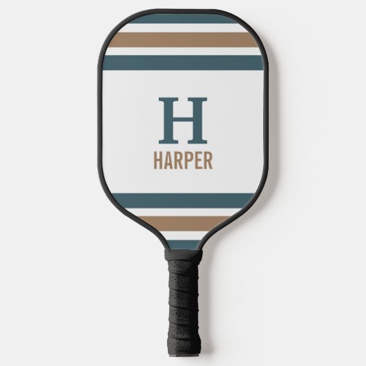 Modernes Monogramm gestreift Pickleball Schläger (Vorderseite)