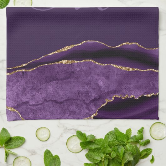 modernes Monogramm-Gold und lila Age Geschirrtuch (Gefaltet)