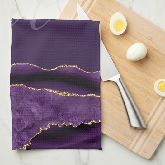 modernes Monogramm-Gold und lila Age Geschirrtuch (Viertel Falte)