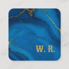 Modernes monogramm goldblauer Glitzer-Marmor Quadratische Visitenkarte