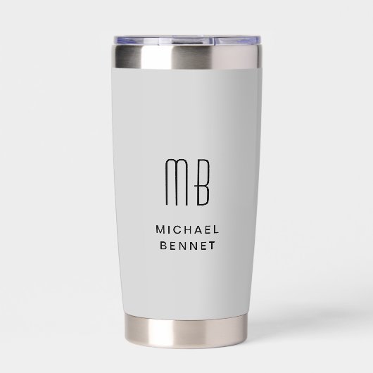 Modernes Monogramm Grau Thermobecher (Vorderseite)