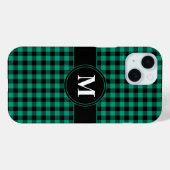 Modernes Monogramm Grünes Kariertes Muster Case-Mate iPhone Hülle (Rückseite (Horizontal))