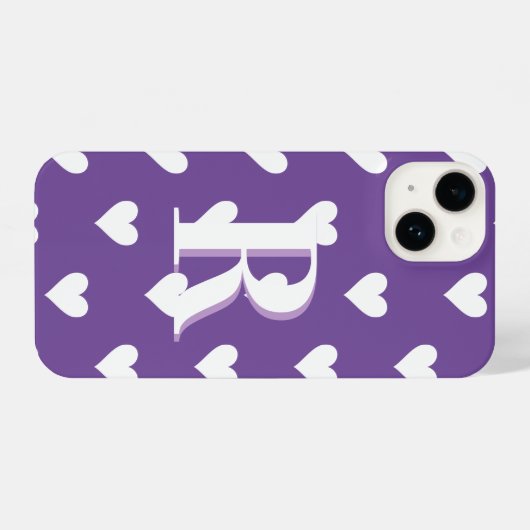 Modernes Monogramm Herzmuster Lila iPhone Hülle (Rückseite (Horizontal))