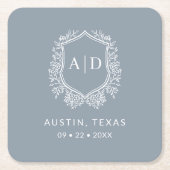 Modernes Monogramm Hochzeitdrossel-blaues Wappen Rechteckiger Pappuntersetzer (Vorderseite)