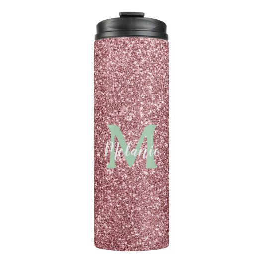 Modernes Monogramm in rosa Glitzer - Personalisier Thermosbecher (Vorderseite)