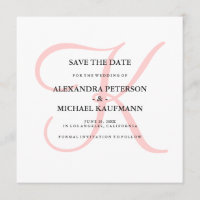 Modernes Monogramm in rosa Save the Date elegant