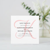Modernes Monogramm in rosa Save the Date elegant (Stehend Vorderseite)