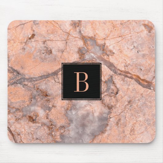 Modernes Monogramm in Rosa und Grau mit Marmortext Mousepad (Vorne)