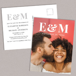 Modernes Monogramm-Initial-Foto Save the Date Ankündigungspostkarte