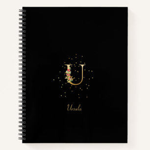 Modernes Monogramm Initial Letter U Floral Muster Notizblock