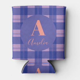 Modernes Monogramm Kariert Lila Dosenkühler