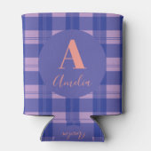 Modernes Monogramm Kariert Lila Dosenkühler (Rückseite)