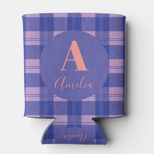 Modernes Monogramm Kariert Lila Dosenkühler (Rückseite)