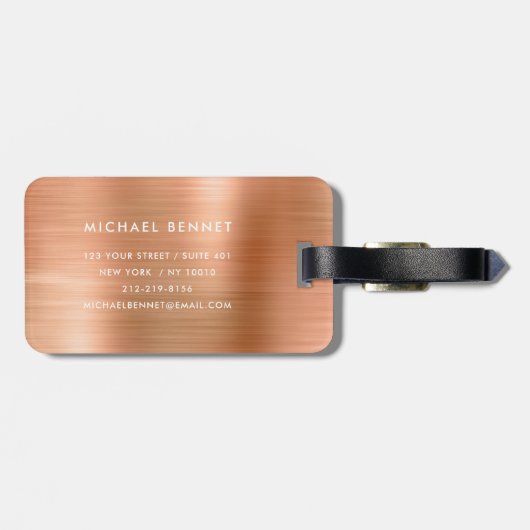 Modernes Monogramm Kupfermetall Gepäckanhänger (Rückseite horizontal)