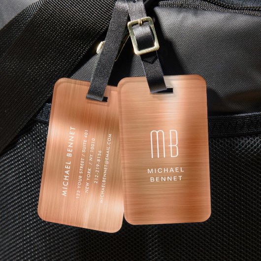 Modernes Monogramm Kupfermetall Gepäckanhänger