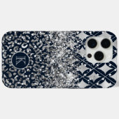Modernes Monogramm-Leopardenprint Glitter personal Case-Mate iPhone Hülle (Rückseite (Horizontal))
