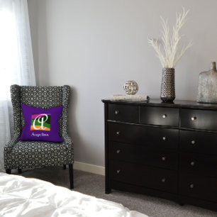 Modernes Monogramm lila Anfangsbuchstaben Kissen