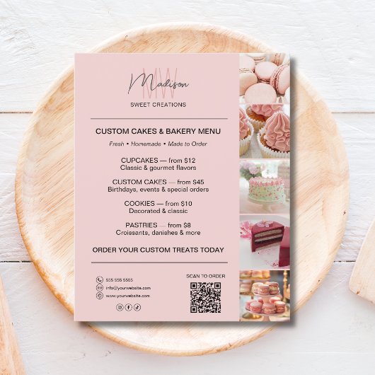 Modernes Monogramm-Logo-Bäckerei-Menü-QR-Code Flyer