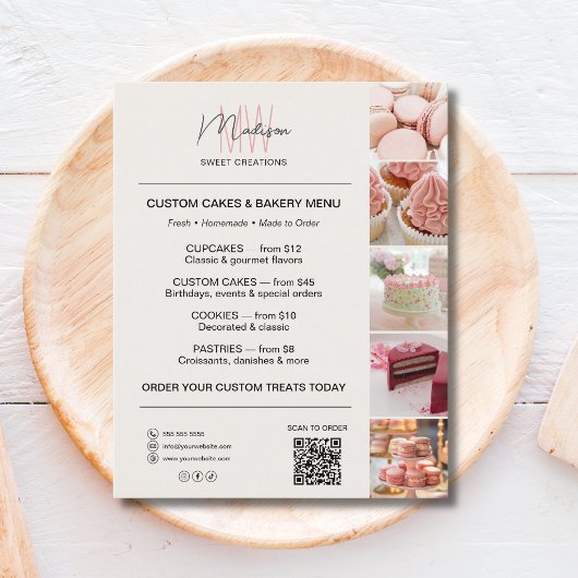 Modernes Monogramm-Logo Bakery-Menü-QR Flyer